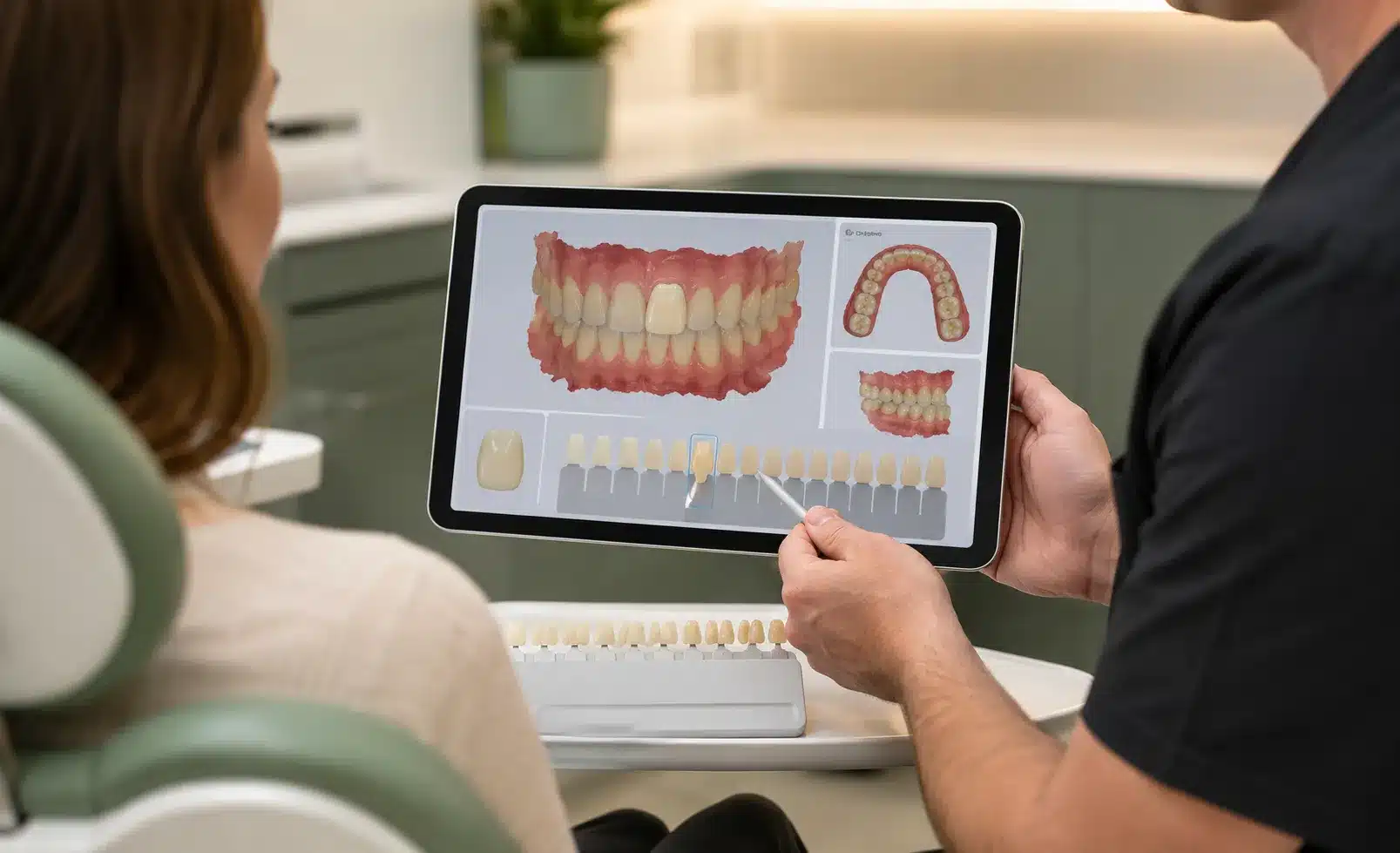 Three-dimensional digital model of teeth displayed during an intraoral scan in Saskatoon